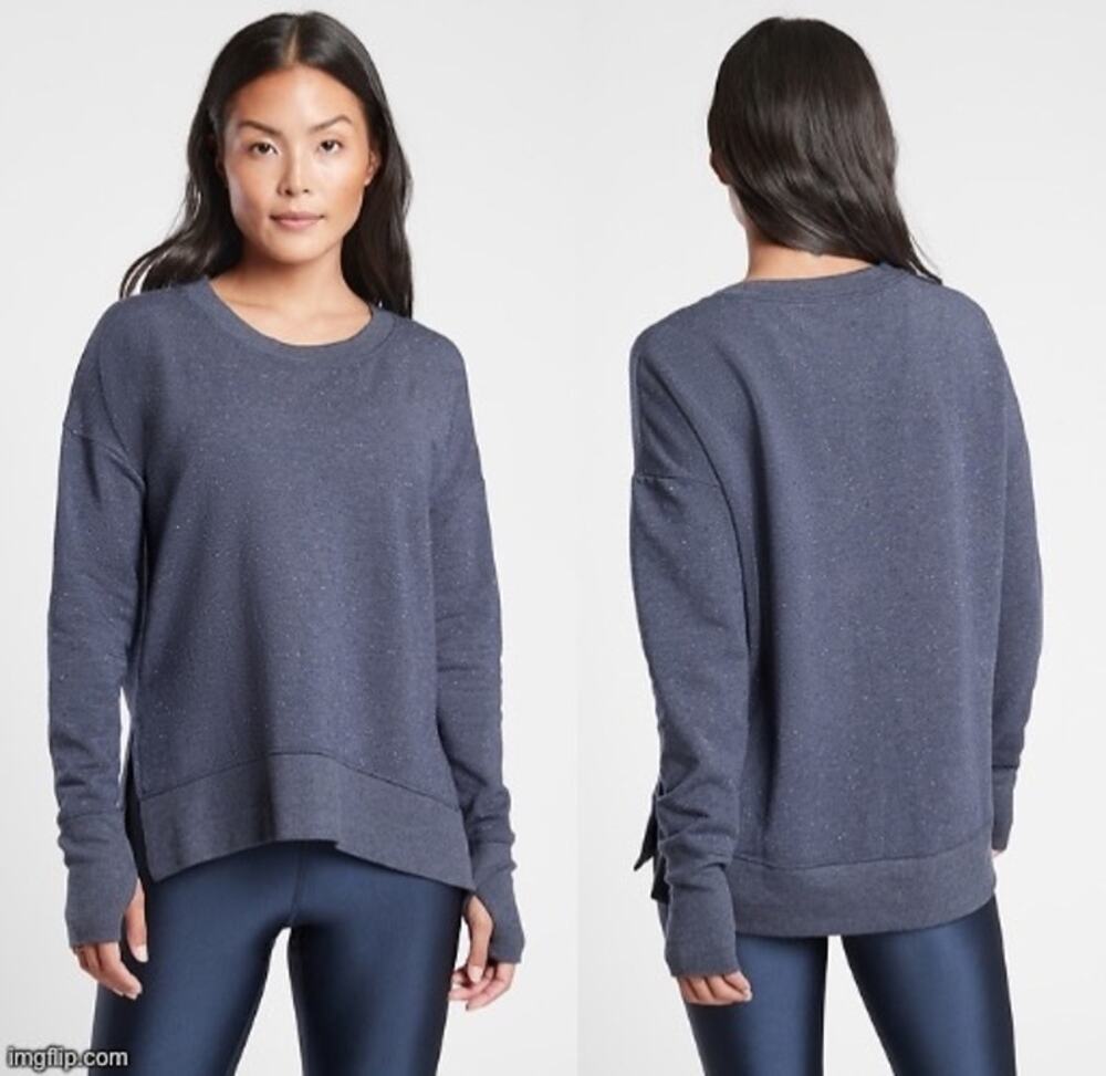 Athleta Women's Small Dusty Navy Textured Balance Pullover L/S Sweatshirt